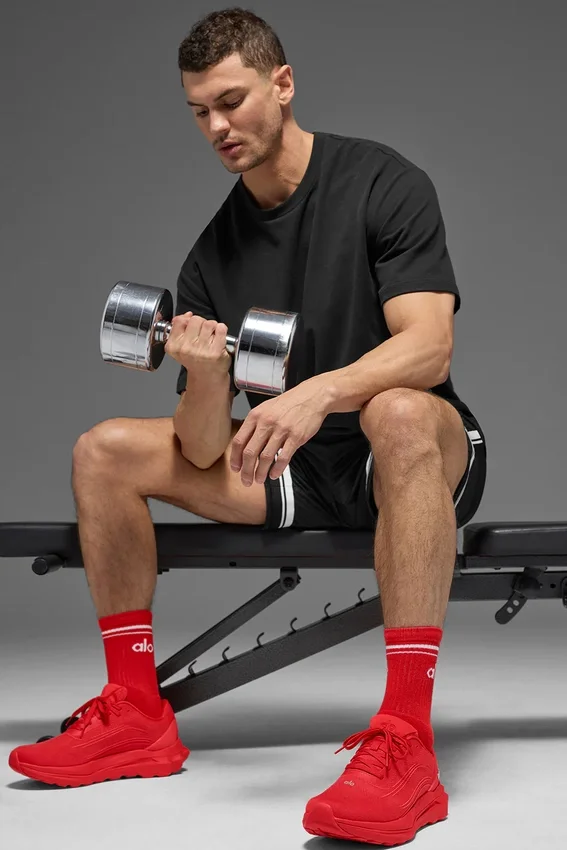 Calze unisex a gamba corta in stile retrò - Rosso brillante/Bianco