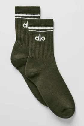 Calze unisex a gamba corta in stile retrò - Verde oliva/Bianco