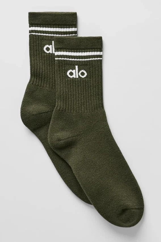 Calze unisex a gamba corta in stile retrò - Verde oliva/Bianco
