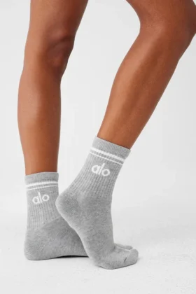 Calze unisex a gamba media in stile retrò – Grigio melange sportivo/Bianco