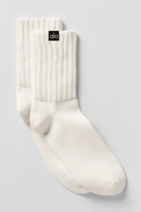 Calze unisex a mezzo gambale con bordo arricciato - Avorio