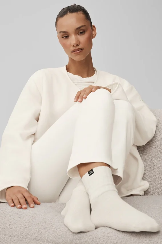 Calze unisex a mezzo gambale con bordo arricciato - Avorio