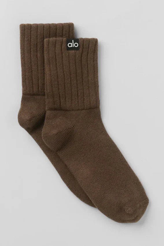 Calze unisex a mezzo gambale con bordo arricciato - Espresso