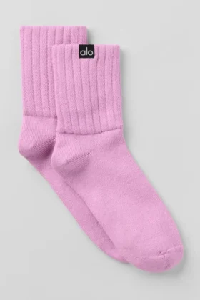 Calze unisex a mezzo gambale con bordo arricciato - Rosa Cuore Caramella
