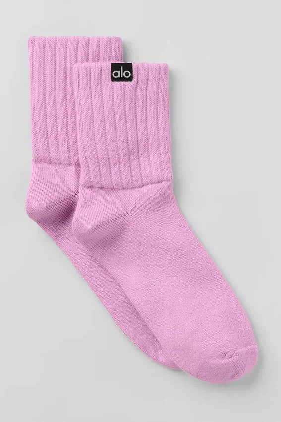 Calze unisex a mezzo gambale con bordo arricciato - Rosa Cuore Caramella