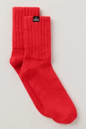 Calze unisex a mezzo gambale con bordo arricciato - Rosso brillante