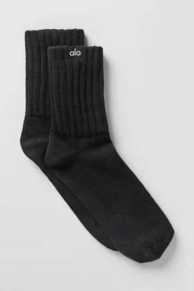 Calze unisex a mezzo polpaccio con bordo arricciato - Nero