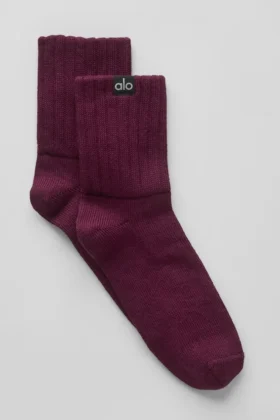 Calze unisex a mezzo polso con bordo arricciato - Borgogna