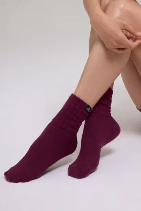 Calze unisex a mezzo polso con bordo arricciato – Borgogna