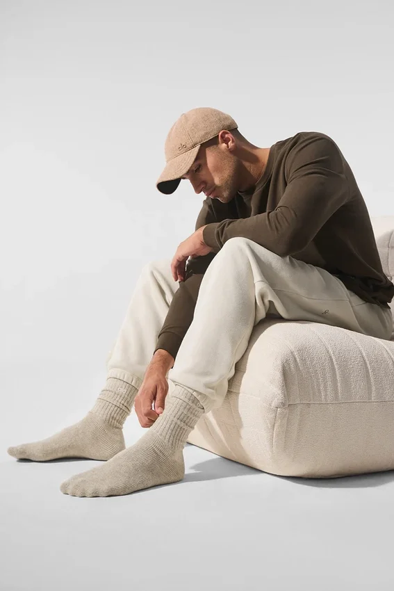 Calze unisex in lana e cashmere con effetto leggermente smerigliato - Latte invernale/Avorio