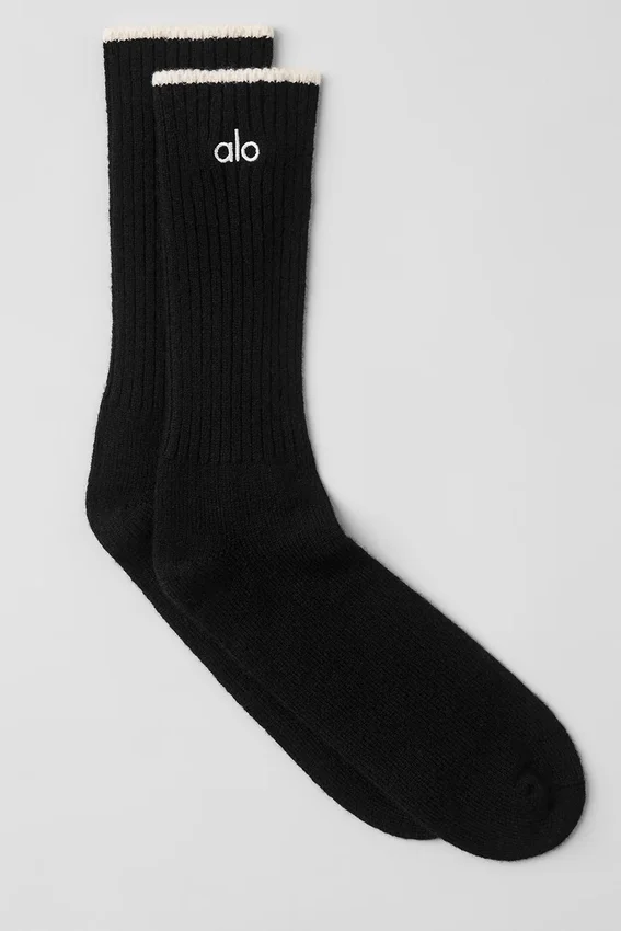 Calze unisex in lana e cashmere con effetto leggermente smerigliato - Nero/Avorio