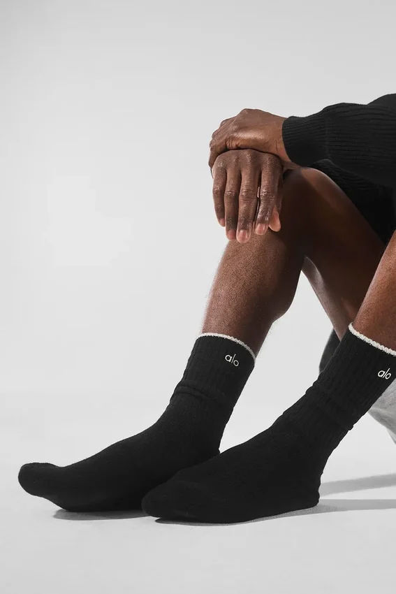 Calze unisex in lana e cashmere con effetto leggermente smerigliato - Nero/Avorio