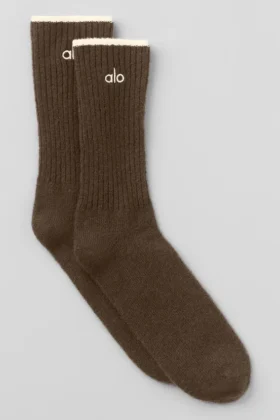Calze unisex in misto lana e cashmere con effetto leggermente smerigliato - Espresso melange/Avorio