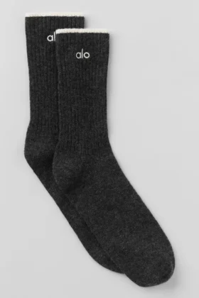 Calze unisex in misto lana e cashmere con effetto leggermente smerigliato - Grigio ardesia scuro/Avorio