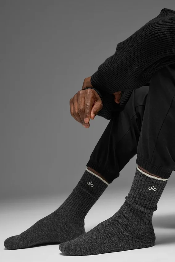 Calze unisex in misto lana e cashmere con effetto leggermente smerigliato - Grigio ardesia scuro/Avorio