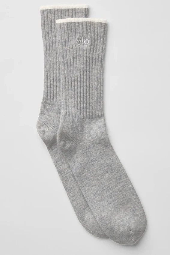Calze unisex in misto lana e cashmere con effetto leggermente smerigliato - Grigio chiaro melange/Avorio