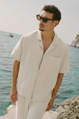Camicia a maniche corte con bottoni Linen Days - Colore osso