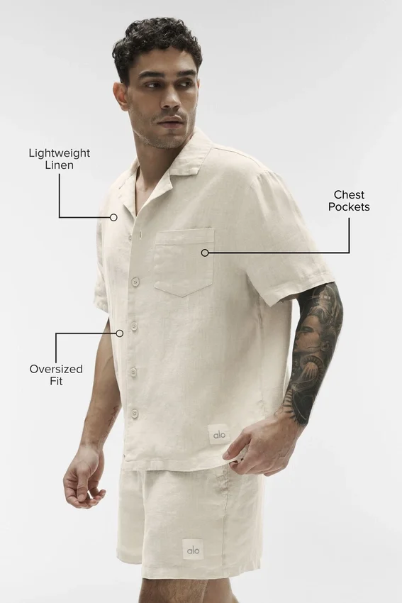 Camicia a maniche corte con bottoni Linen Days - Colore osso