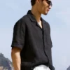 Camicia a maniche corte con bottoni Linen Days - Nero