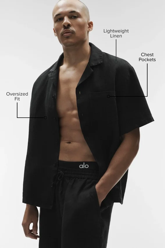 Camicia a maniche corte con bottoni Linen Days - Nero