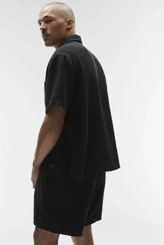 Camicia a maniche corte con bottoni Linen Days - Nero