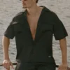 Camicia a maniche corte con bottoni Satin Horizon - Nero
