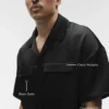 Camicia a maniche corte con bottoni Satin Horizon - Nero