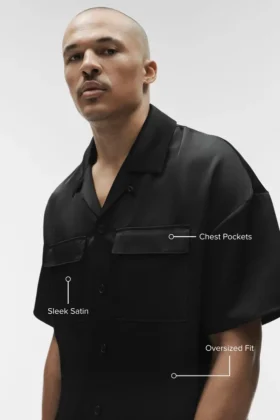 Camicia a maniche corte con bottoni Satin Horizon – Nero