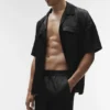 Camicia a maniche corte con bottoni Satin Horizon - Nero