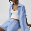 Camicia a maniche lunghe gessata Daylight con bottoni - Blu Provenza chiaro/Bianco