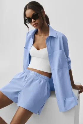 Camicia a maniche lunghe gessata Daylight con bottoni - Blu Provenza chiaro/Bianco