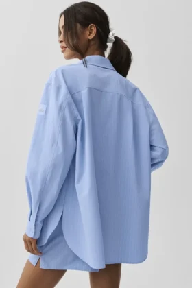 Camicia a maniche lunghe gessata Daylight con bottoni – Blu Provenza chiaro/Bianco