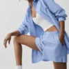 Camicia a maniche lunghe gessata Daylight con bottoni - Blu Provenza chiaro/Bianco