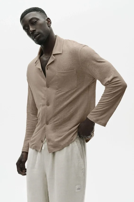 Camicia a maniche lunghe in jersey di lino Coastal - Gravel