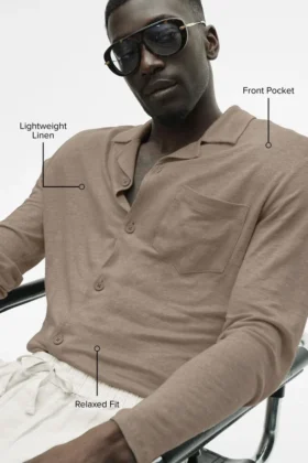 Camicia a maniche lunghe in jersey di lino Coastal – Gravel