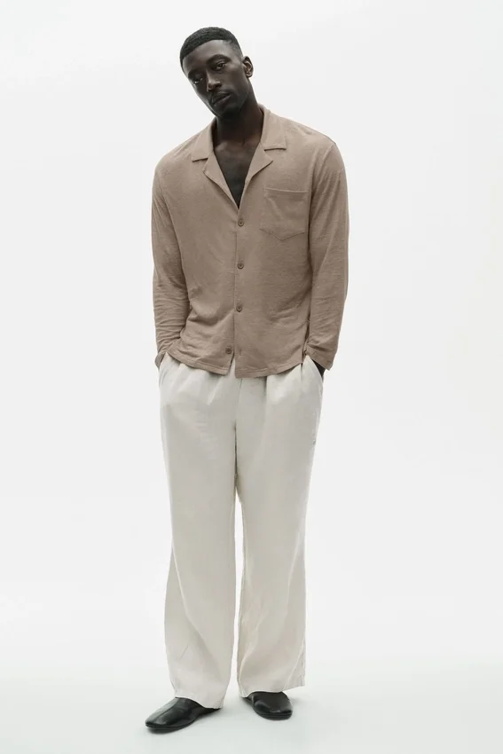 Camicia a maniche lunghe in jersey di lino Coastal - Gravel