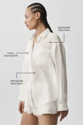 Camicia a maniche lunghe semi-trasparente Golden Hour con bottoni – Avorio