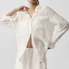 Camicia a maniche lunghe semi-trasparente Golden Hour con bottoni - Avorio