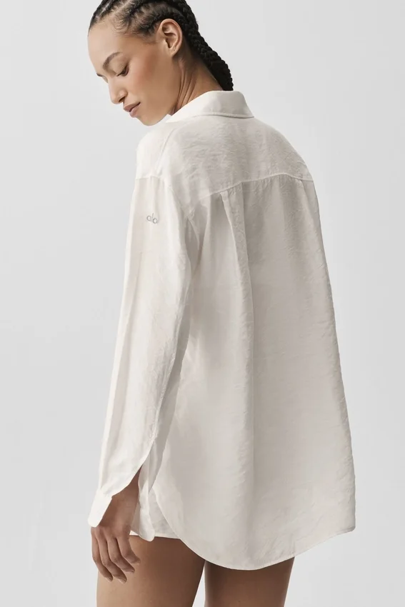 Camicia a maniche lunghe semi-trasparente Golden Hour con bottoni - Avorio
