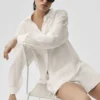 Camicia a maniche lunghe semi-trasparente Golden Hour con bottoni - Avorio