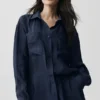 Camicia a maniche lunghe semi-trasparente Golden Hour con bottoni - Blu navy