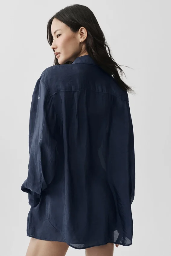 Camicia a maniche lunghe semi-trasparente Golden Hour con bottoni - Blu navy