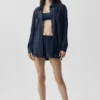 Camicia a maniche lunghe semi-trasparente Golden Hour con bottoni - Blu navy