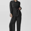 Camicia a maniche lunghe semi-trasparente Golden Hour con bottoni - Nero
