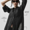 Camicia a maniche lunghe semi-trasparente Golden Hour con bottoni - Nero