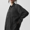 Camicia a maniche lunghe semi-trasparente Golden Hour con bottoni - Nero