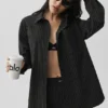 Camicia a righe sottili con maniche lunghe e bottoni - Nero/Titanio