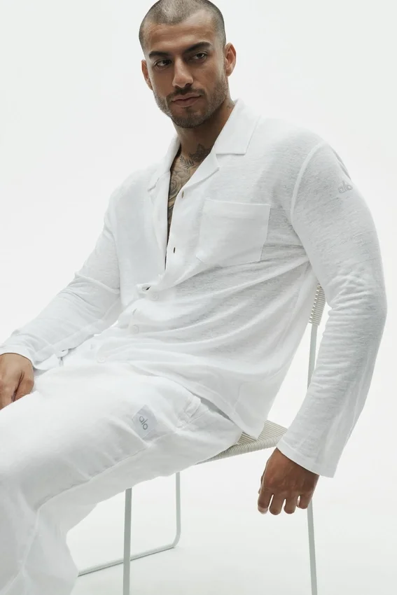 Camicia Coastal a maniche lunghe in jersey di lino - Bianco