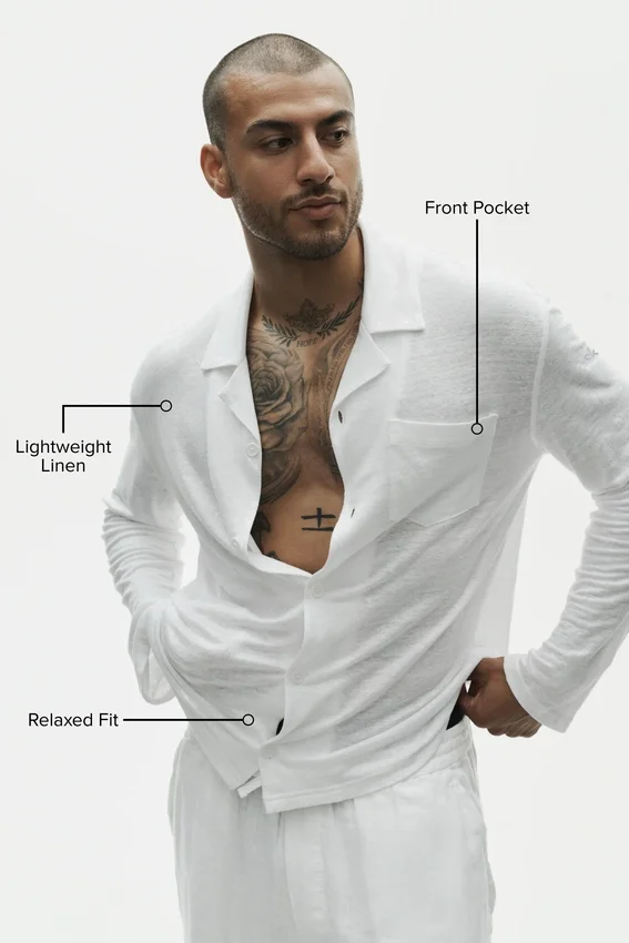 Camicia Coastal a maniche lunghe in jersey di lino - Bianco