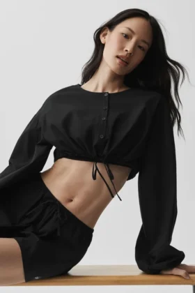 Camicia con maniche lunghe corta in cotone “Real Deal” - Nero
